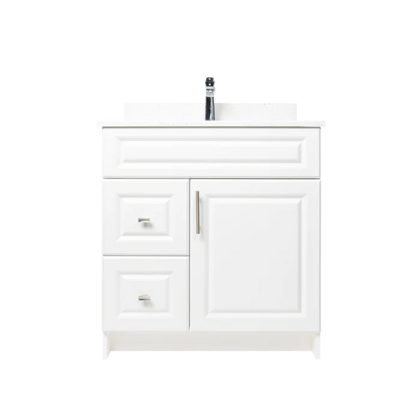 30" MDF - Left Side Draw - White - Raised Panel Doors