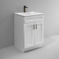 24" White Shaker Vanity Base - 2-Door MDF Cabinet with Soft-Close Hardware