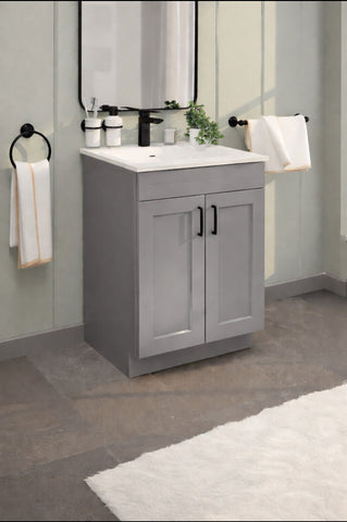 30"Gray Shaker Vanity Base - 2-Door MDF Cabinet with Soft-Close Hardware