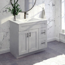 36"Gray Shaker Vanity Base -Right Side Draw with 2-Door MDF Cabinet with Soft-Close Hardware