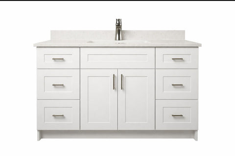 60″ MDF – Single Sink – White – Shaker Doors – Soft-Close Hardware