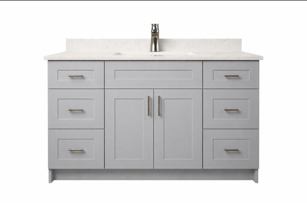 48"Gray Shaker Vanity Base -Both Side Draw with 2-Door MDF Cabinet with Soft-Close Hardware