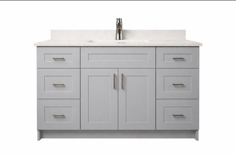 60″ MDF – Single Sink – Gray – Shaker Doors – Soft-Close Hardware