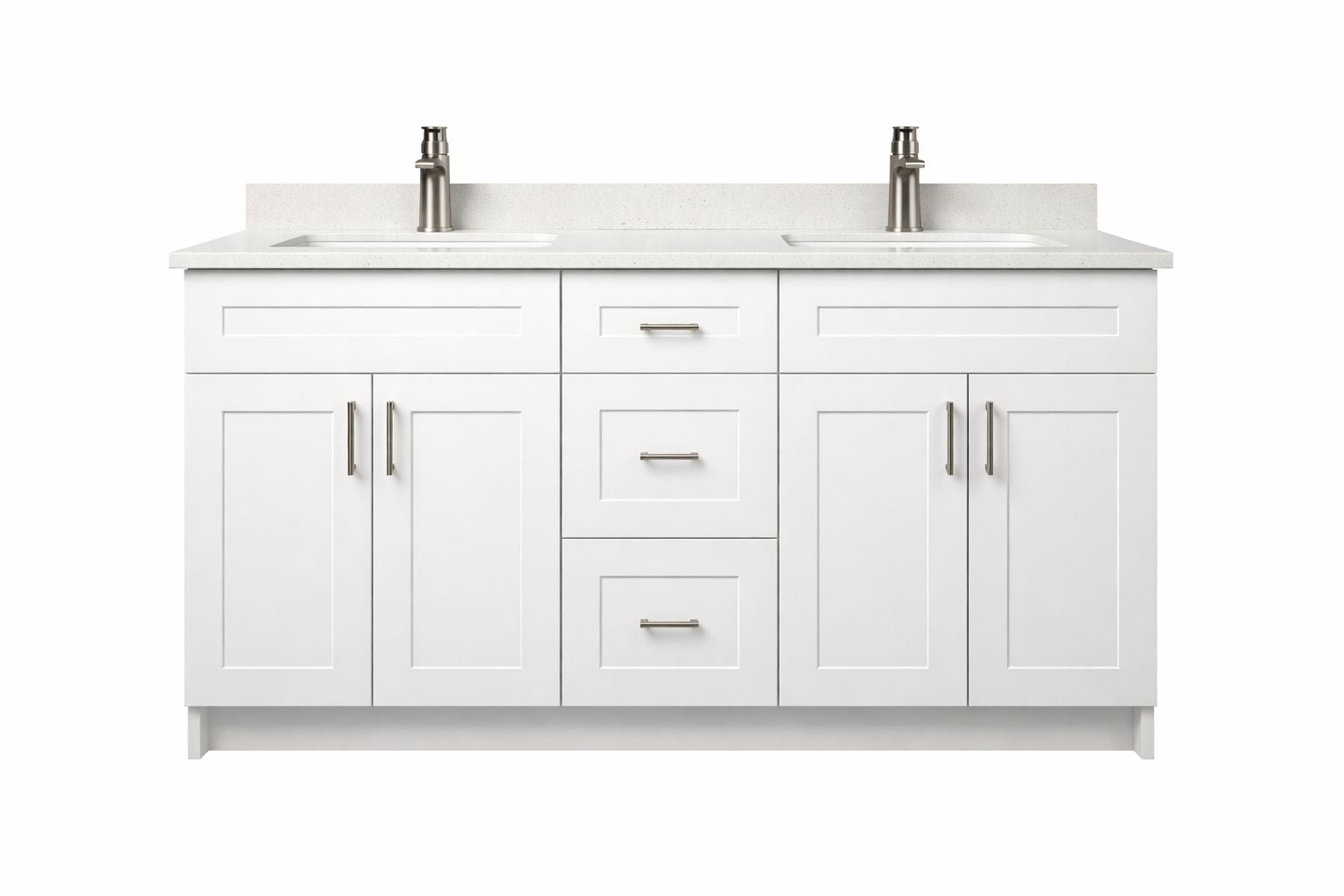 60″ MDF – Double Sink – White – Shaker Doors – Soft-Close Hardware