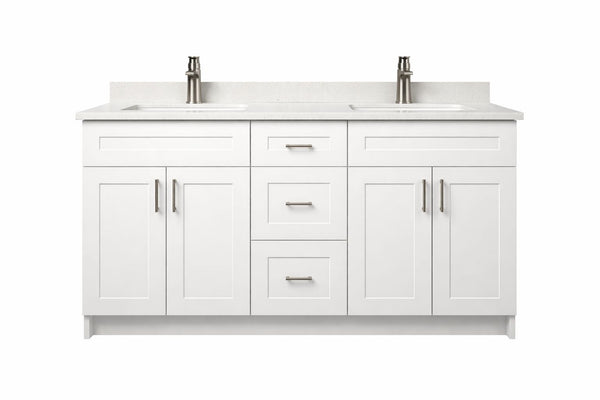 60″ MDF – Double Sink – White – Shaker Doors – Soft-Close Hardware