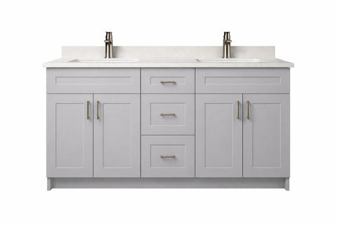 60″ MDF – Double Sink – White – Shaker Doors – Soft-Close Hardware