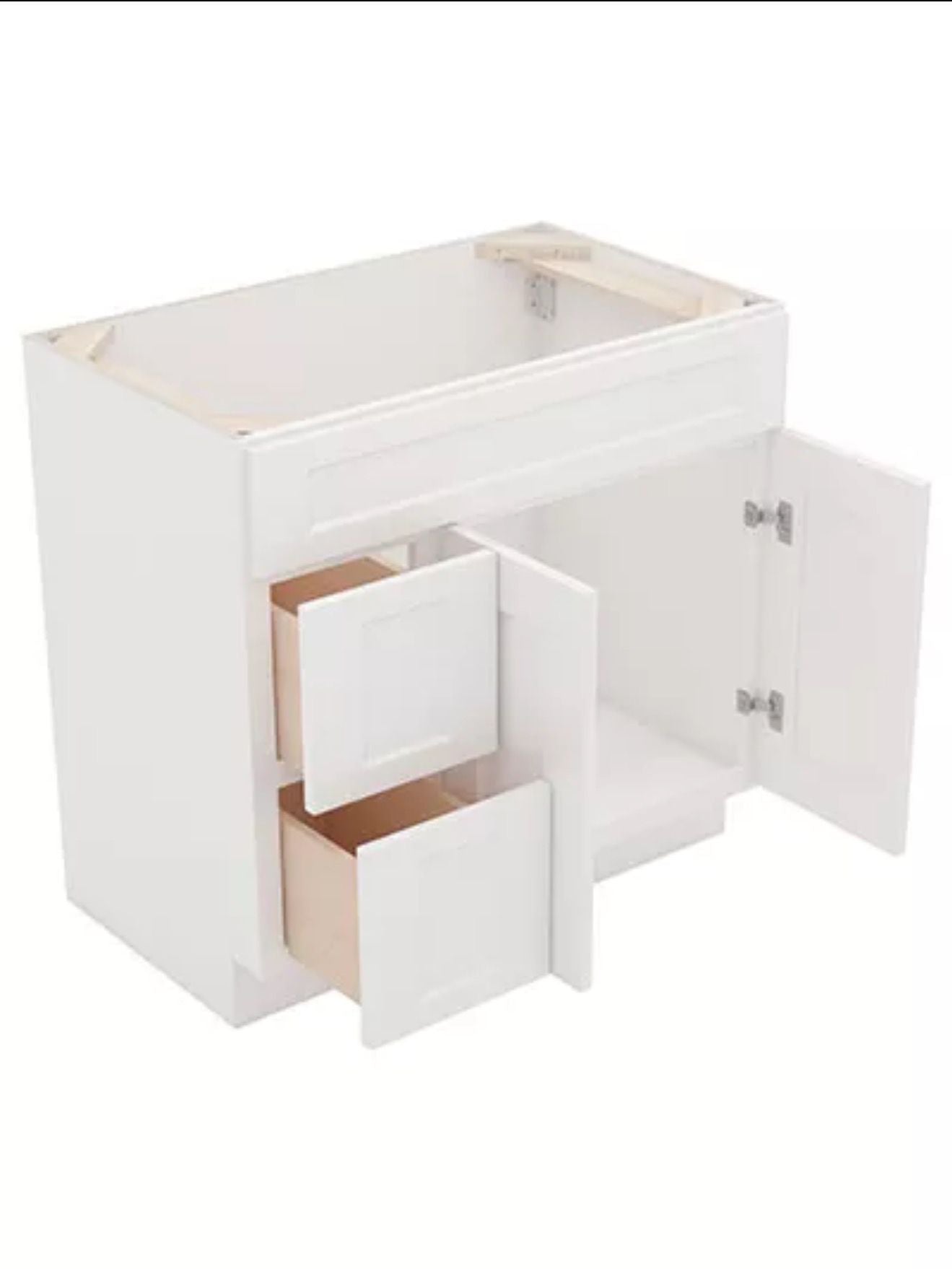 30"White Shaker Vanity Base -Left Side Draw with 2-Door MDF Cabinet with Soft-Close Hardware