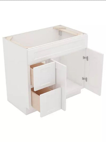 30"White Shaker Vanity Base -Left Side Draw with 2-Door MDF Cabinet with Soft-Close Hardware