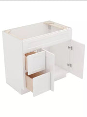 30"White Shaker Vanity Base -Left Side Draw with 2-Door MDF Cabinet with Soft-Close Hardware