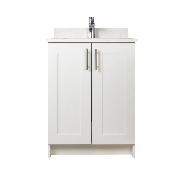24" White Shaker Vanity Base - 2-Door MDF Cabinet with Soft-Close Hardware